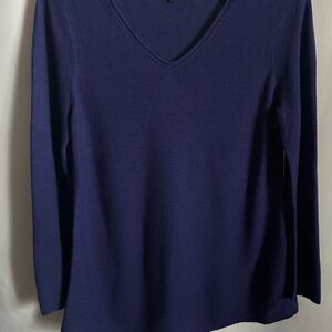 Eileen Fisher Deep purple V-Neck Long Sleeve sweater 100% wool EUC
